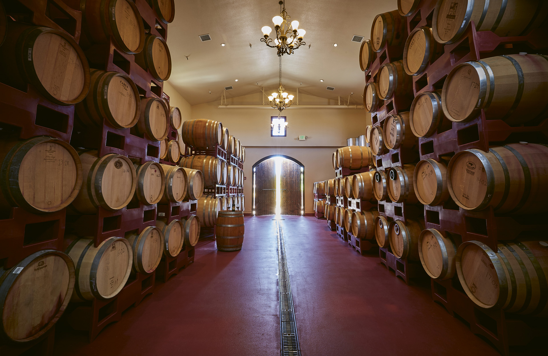 Photograph of the barrel room at Las Positas Vineyard in Livermore Valley, California